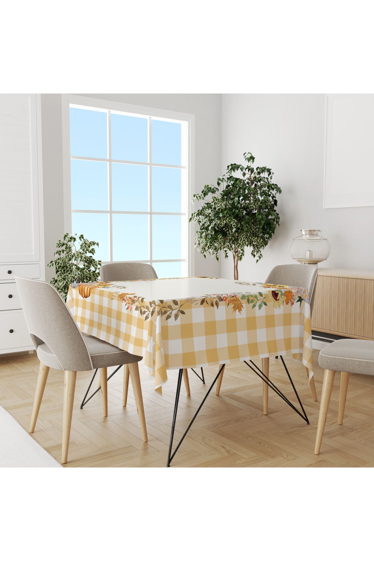 Home Sarı Ekose Dertsiz Balkabağı Masa Örtüsü