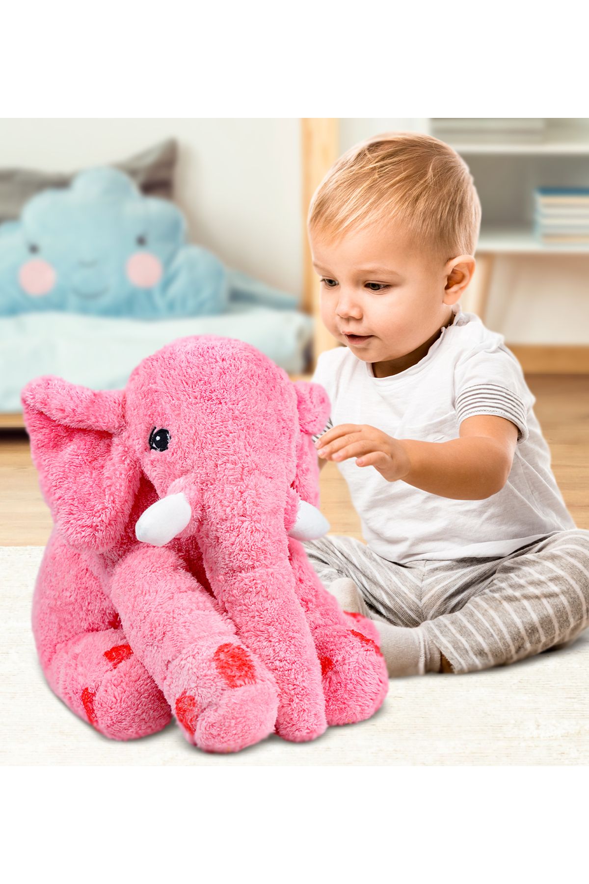 Özgüner Oyuncak Uyku Arkadaşım Fil Büyük Yumuşak Sevimli Peluş Fil Oyuncak 65 Cm