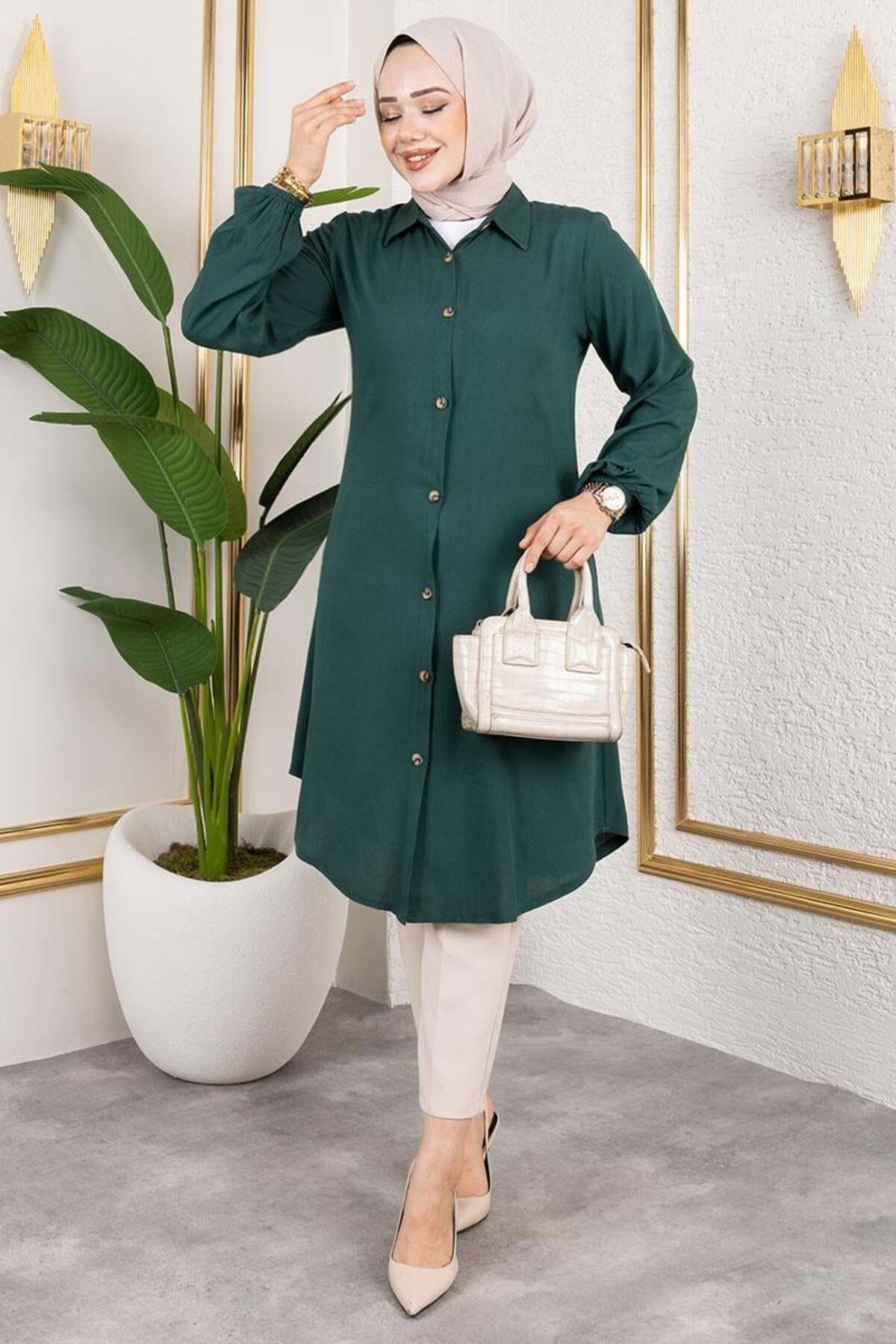 Mec Fashion Manşeti Lastikli Viskon Tunik