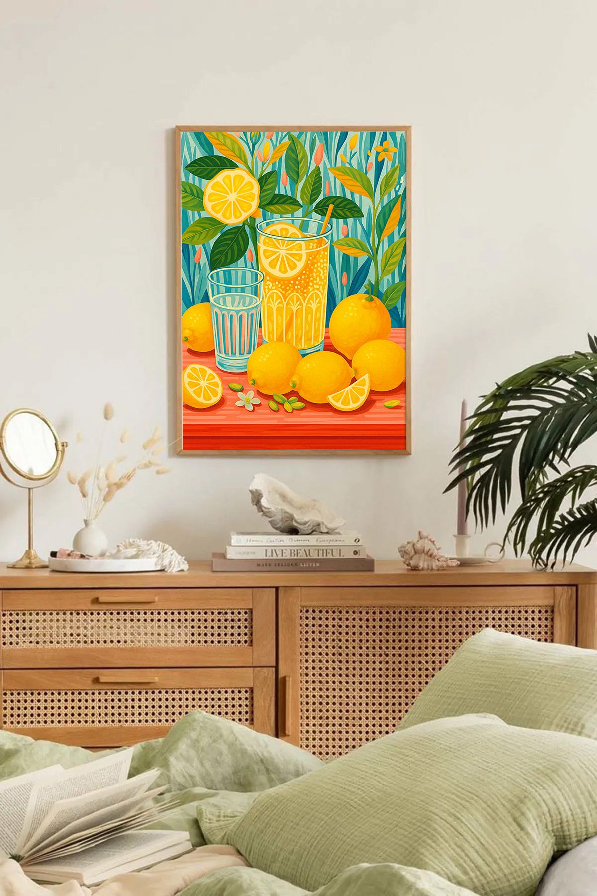 Dekorsiahome Tek Parça Ahşap Çerçeveli Oturma Odası Salon Mutfak Tablo TK0193