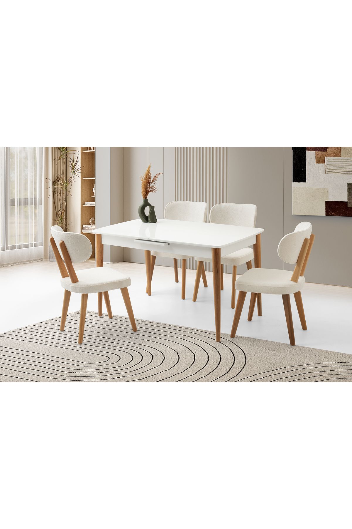 Levent Mobilya Aksesuar MADRİD HG MASA, SİRİUS SANDALYE, KAR BEYAZ, 130x80