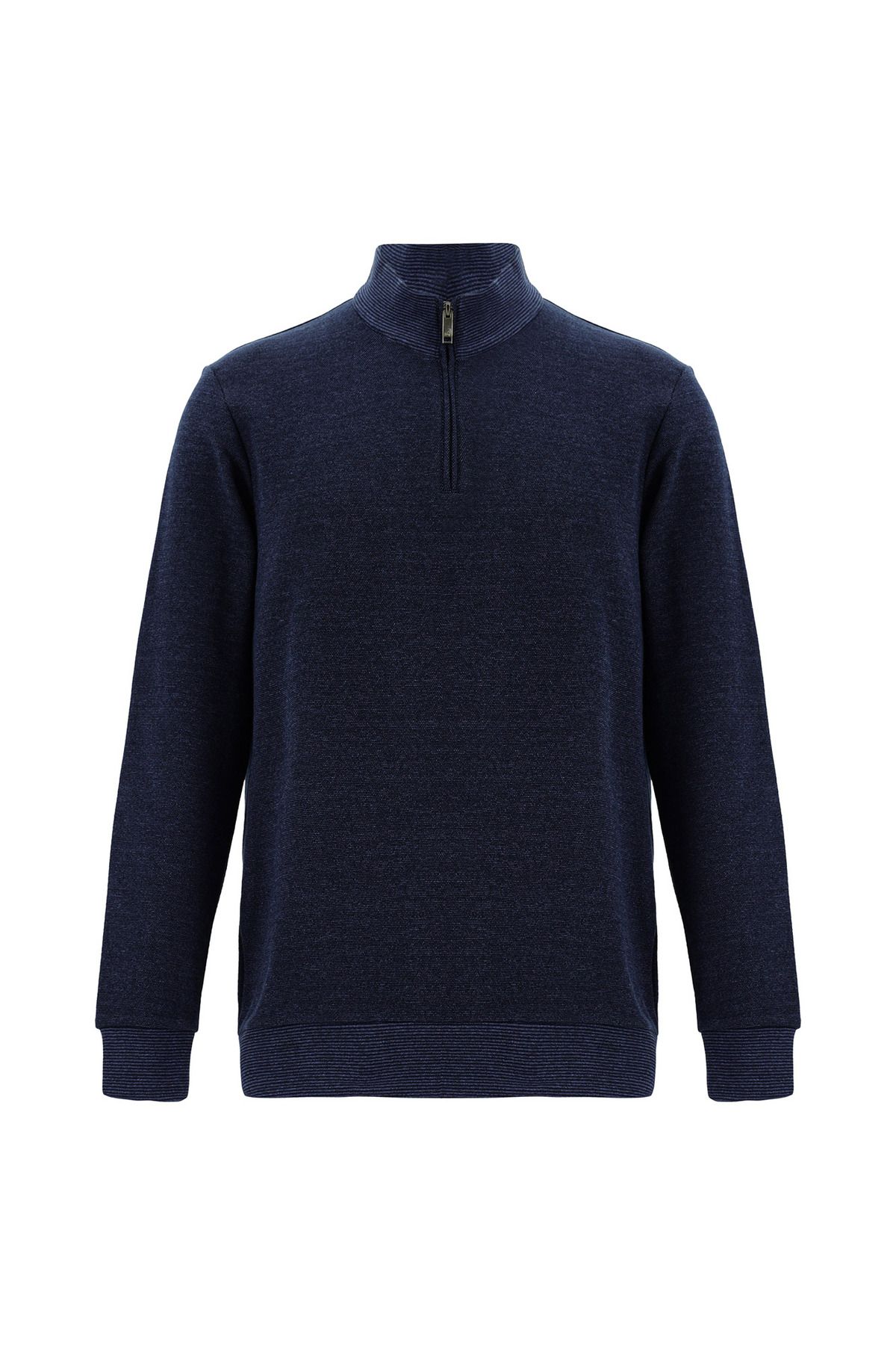Kiğılı Bato Yaka Fermuarlı Merserize Pamuklu Sweatshirt