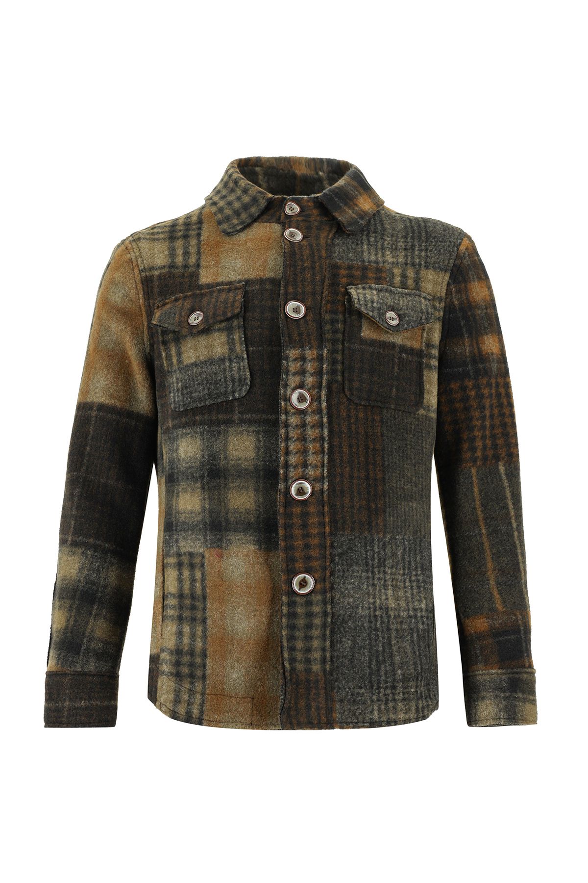 Kiğılı Slim Fit Dar Kesim Desenli Yünlü Gömlek / Mont