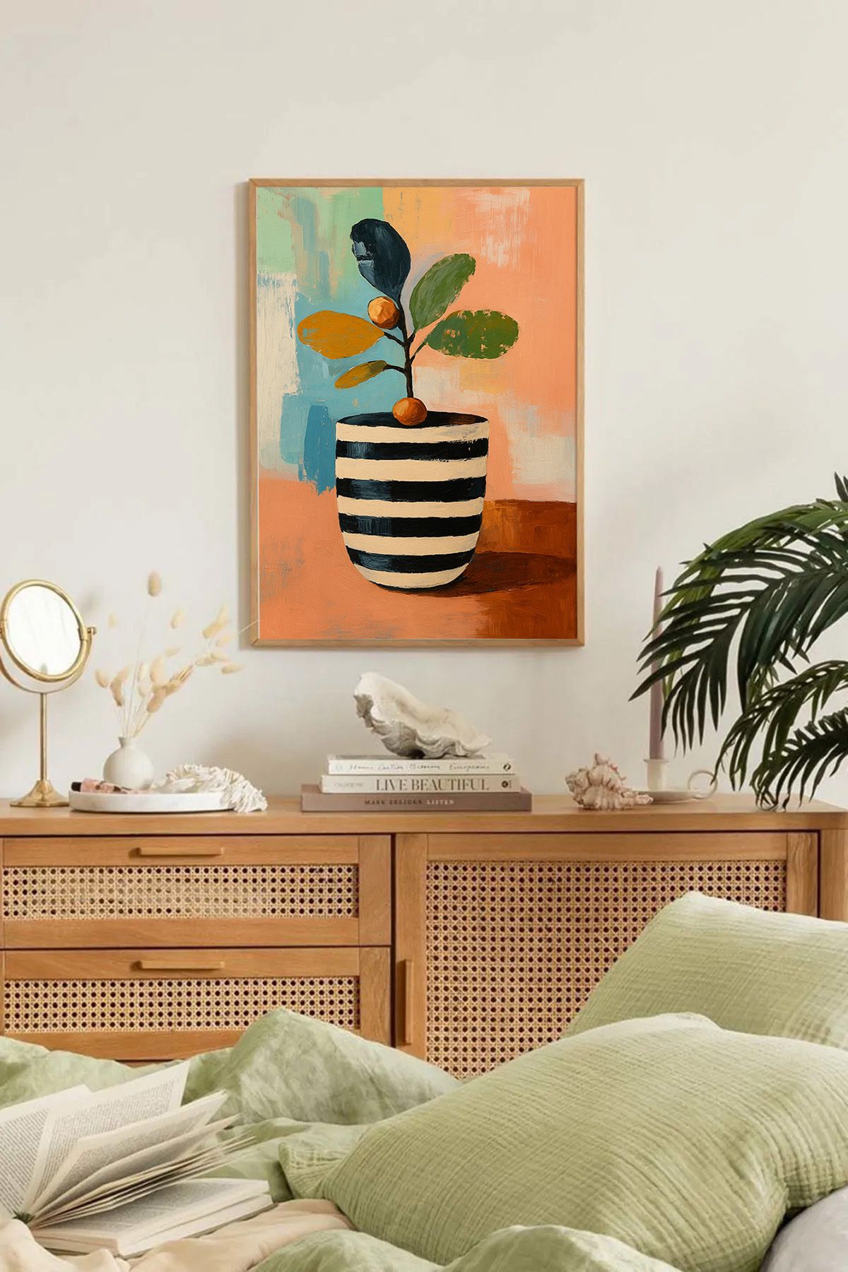 Dekorsiahome Tek Parça Ahşap Çerçeveli Oturma Odası Salon Mutfak Tablo TK0166