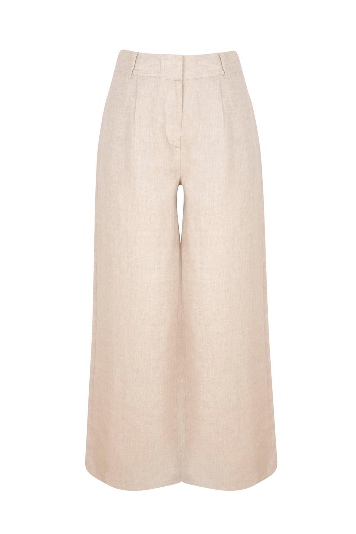 AURA BEA %100 KETEN PALAZZO PANTOLON NATUREL