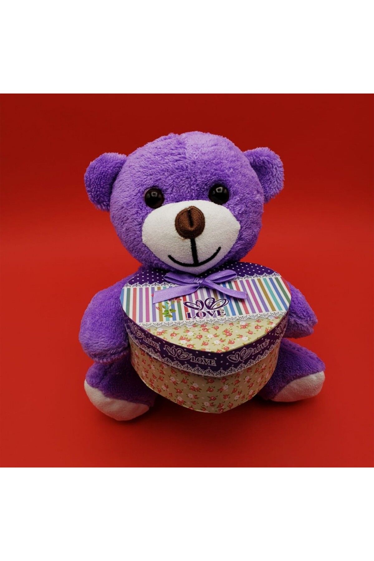 Store Sevimli Kalp Kutulu Mor Peluş Ayıcık