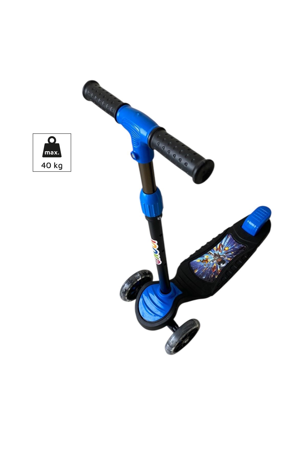 MUBX 3 Tekerli Led Işıklı Scooter Yükseklik Ayarlı Mavi Scooter Max40kg