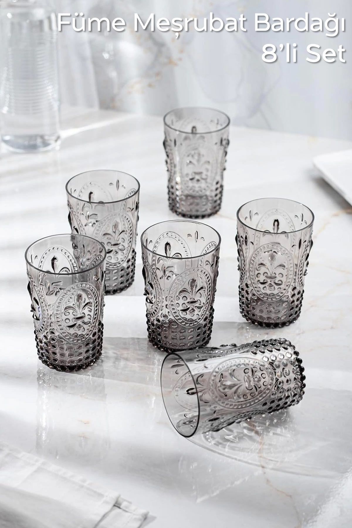 ARVALE 8'li Akrilik Füme Meşrubat Bardağı | Kahve Yanı Su Bardağı - 300 ml