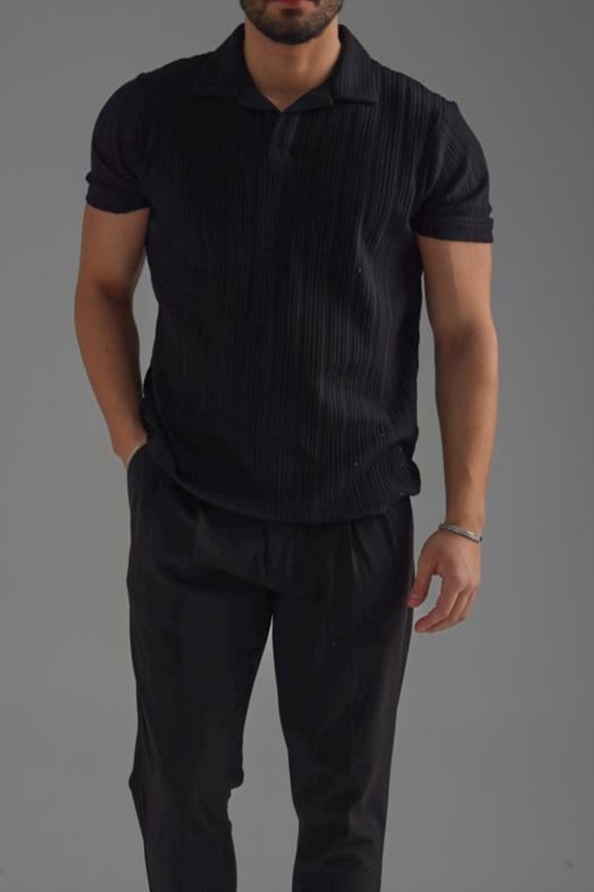 COOL TARZ Erkek Siyah İşlemeli Polo Yaka T-Shirt
