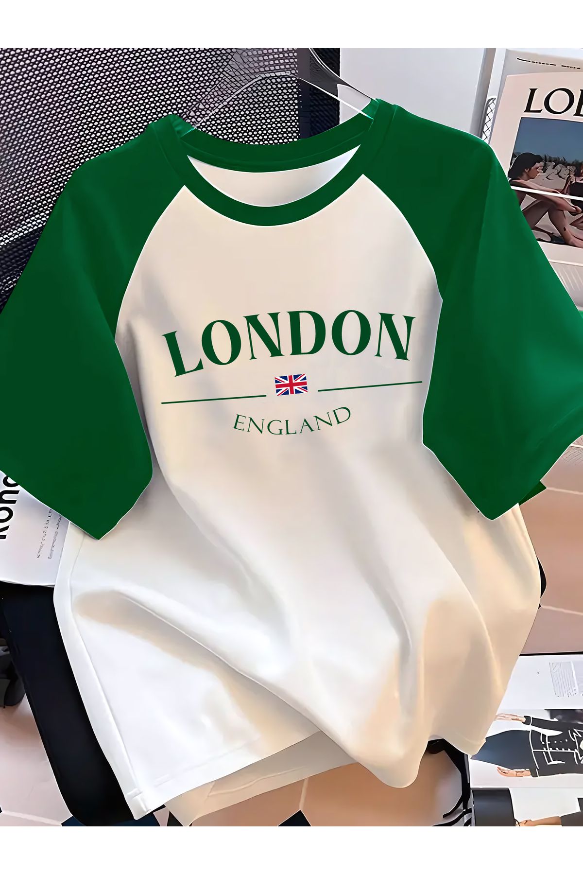 LUCKYPORT Unisex Terletmez Dayanıklı T-Shirt | London Yazı Tasarım Baskılı Nefti Reglan Kol