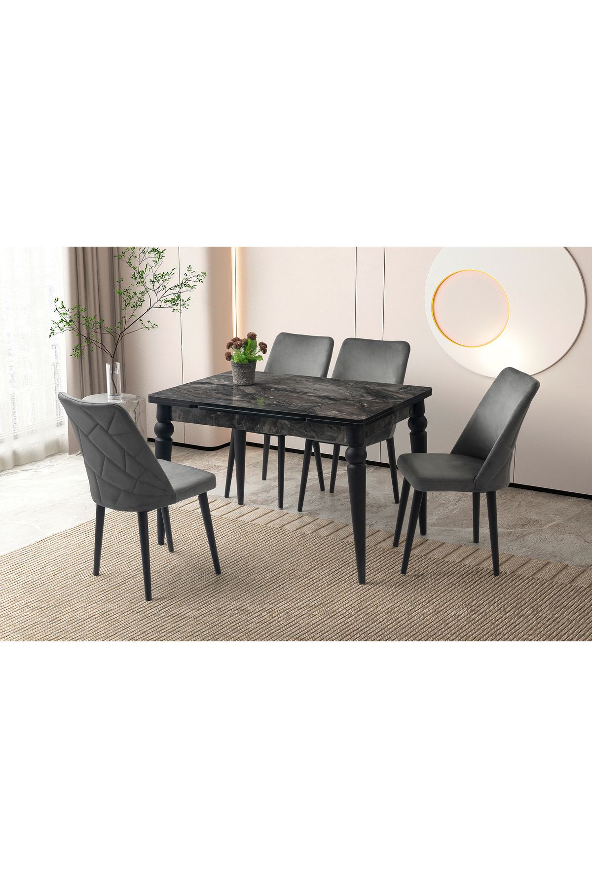 Levent Mobilya Aksesuar ROYAL MASA, SİENA SANDALYE, SİYAH, 120x80