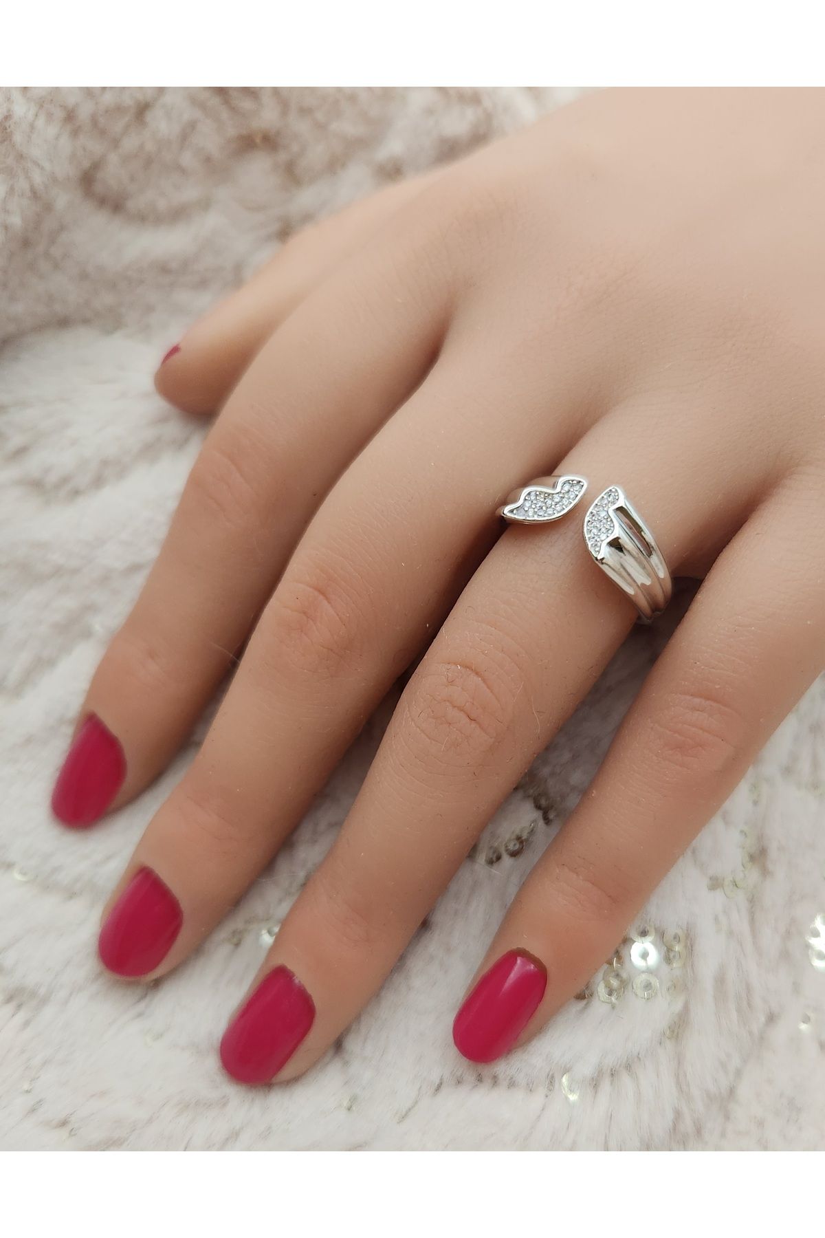 reyselstyle Ayarlanabilir Zirkon Taşlı Gümüş Kaplama Çelik Yüzük