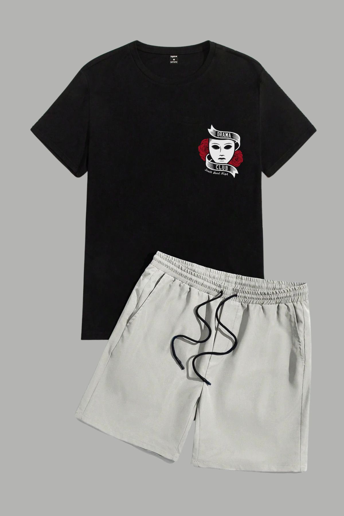 MELADYAN DramaClubÜst Baskılı Siyah T-shirt Gri Şort Alt Üst Takım
