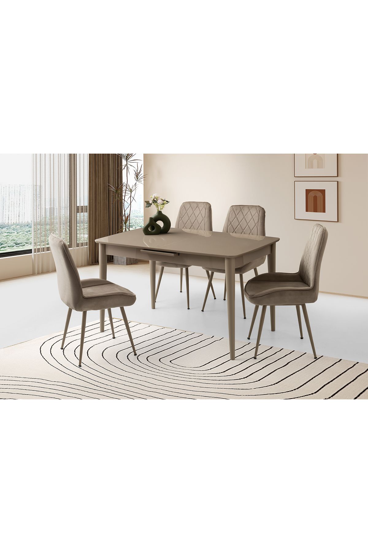 Levent Mobilya Aksesuar MADRİD HG MASA, ALORA SANDALYE, CAPPİCİNO, 130x80