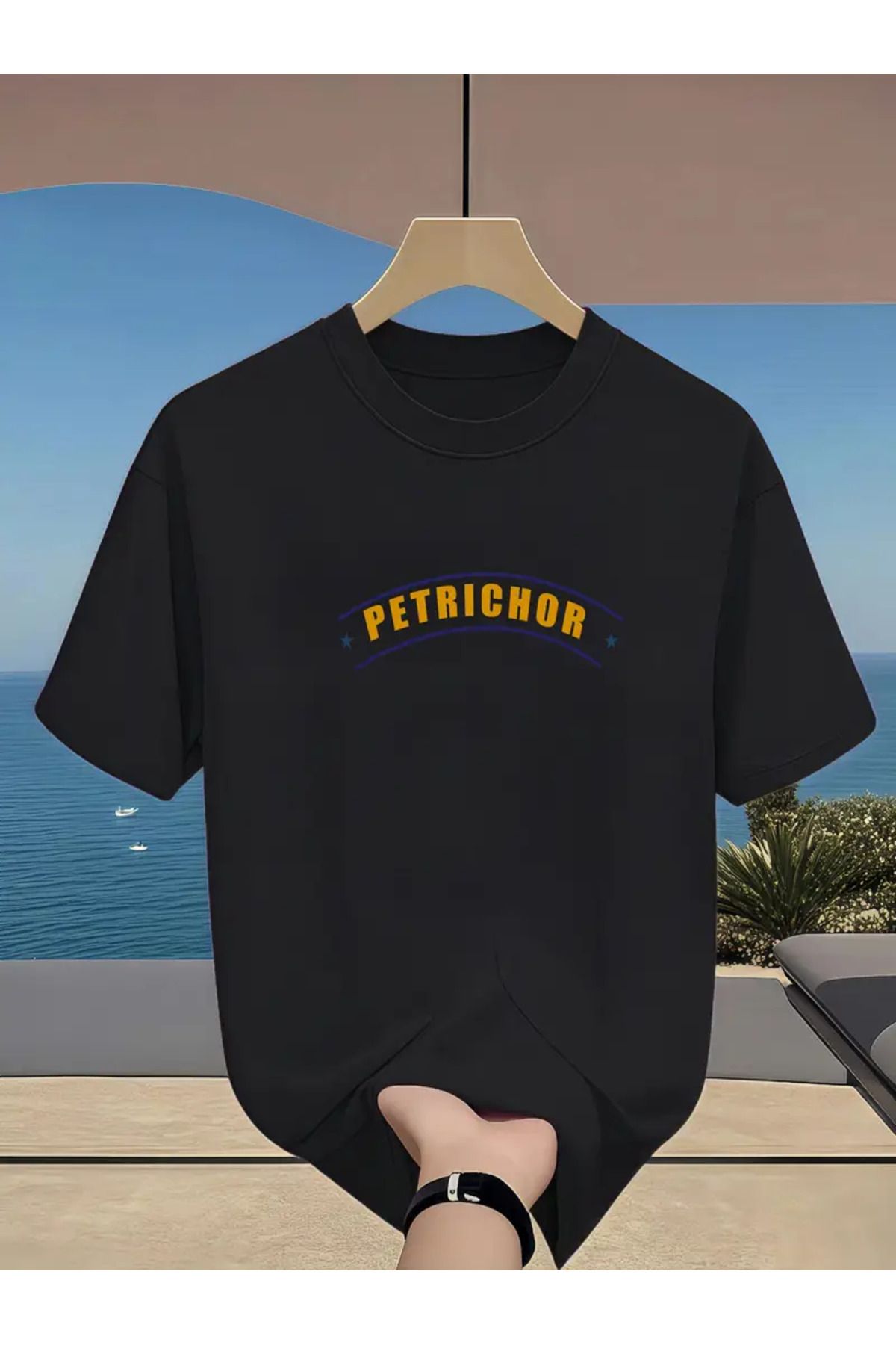 AEMİ Unisex Petrichor Baskılı Oversize Bisiklet Yaka T-shirt