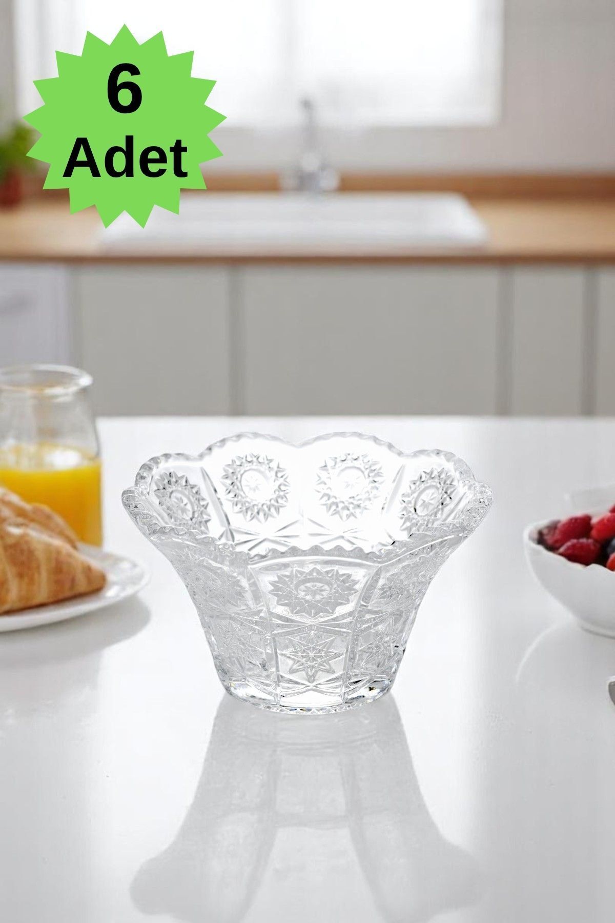 TrendDeco 6’lı Dekorlu Cam Kase Seti - Çerezlik Puding - Magnolya Kasesi