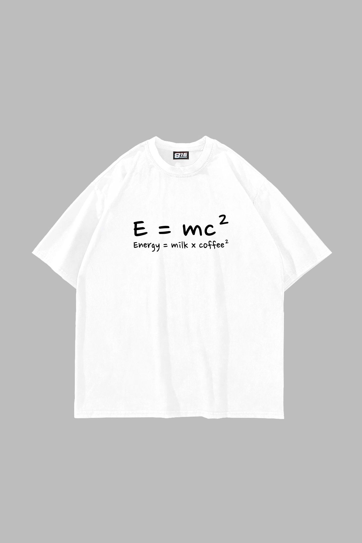 Sekizbiraltı E=mc2 Baskılı Oversize Unisex Beyaz Tshirt