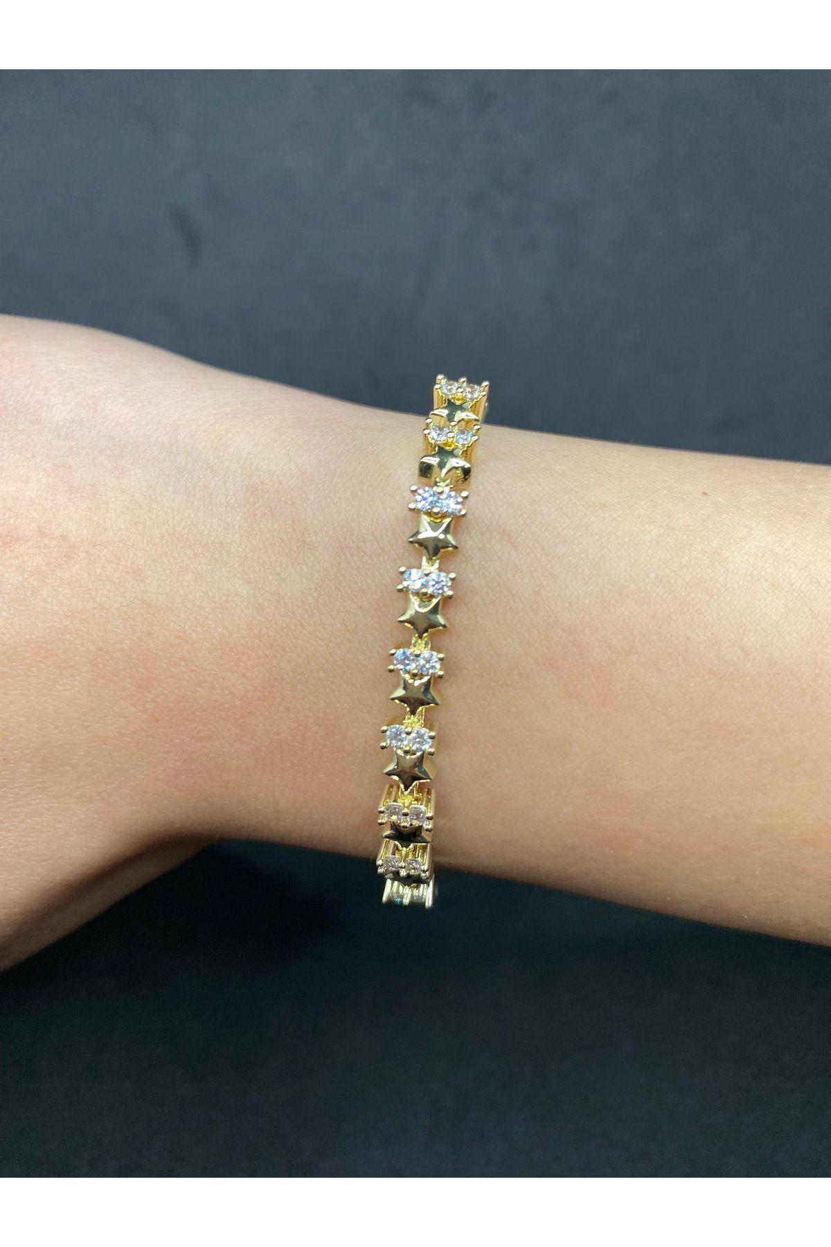 Jiji Jewelery 1. Sınıf VİP Seri Altın Renk Yıldız Model Paslanmaz Çelik Bileklik 17 cm
