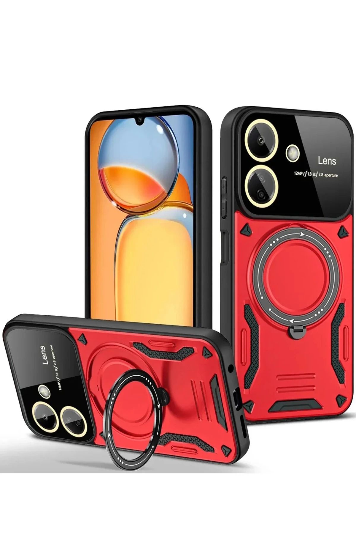 NewFace Xiaomi Redmi 13C Kılıf Joy Lens Standlı Kapak - Kırmızı FERRG