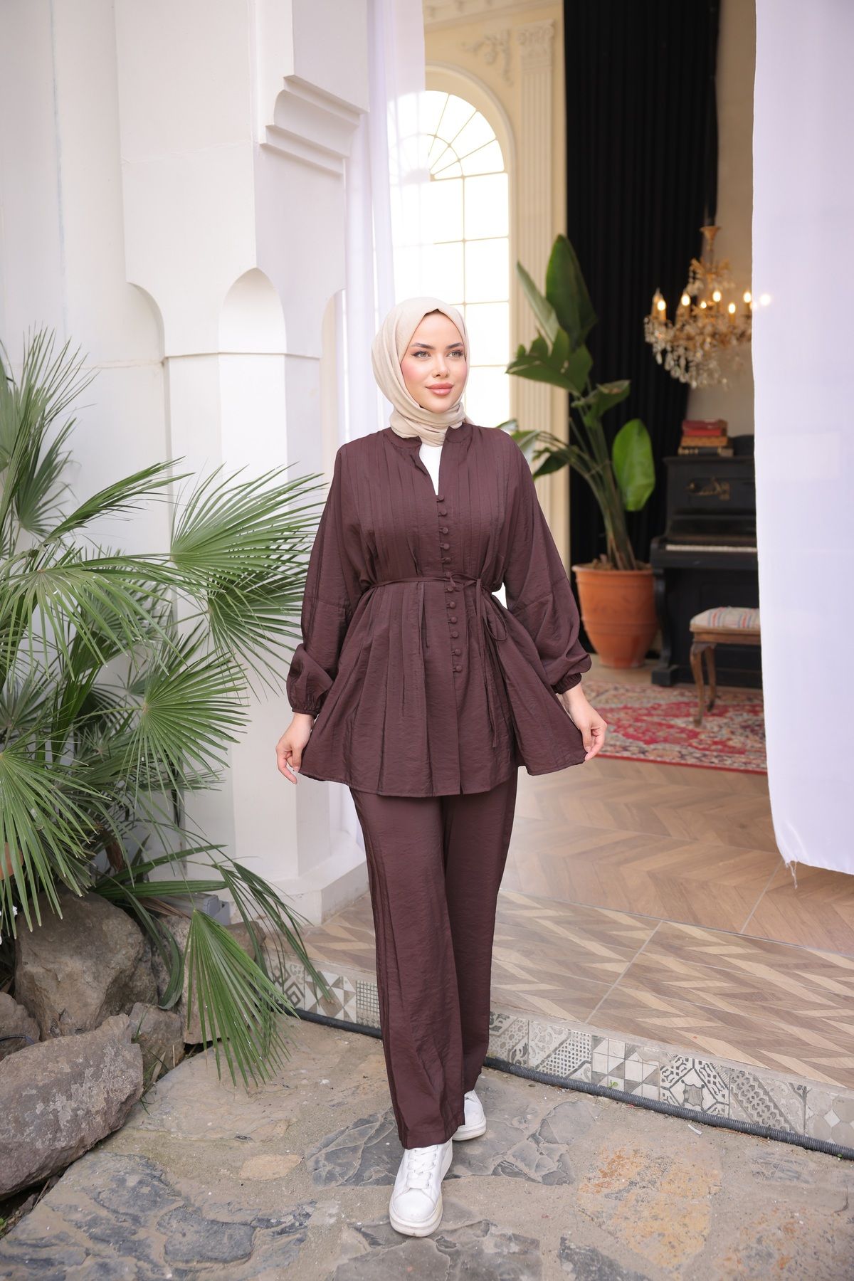 by nursel çiçek Kadın Trend Müslin Pantolonlu Takım