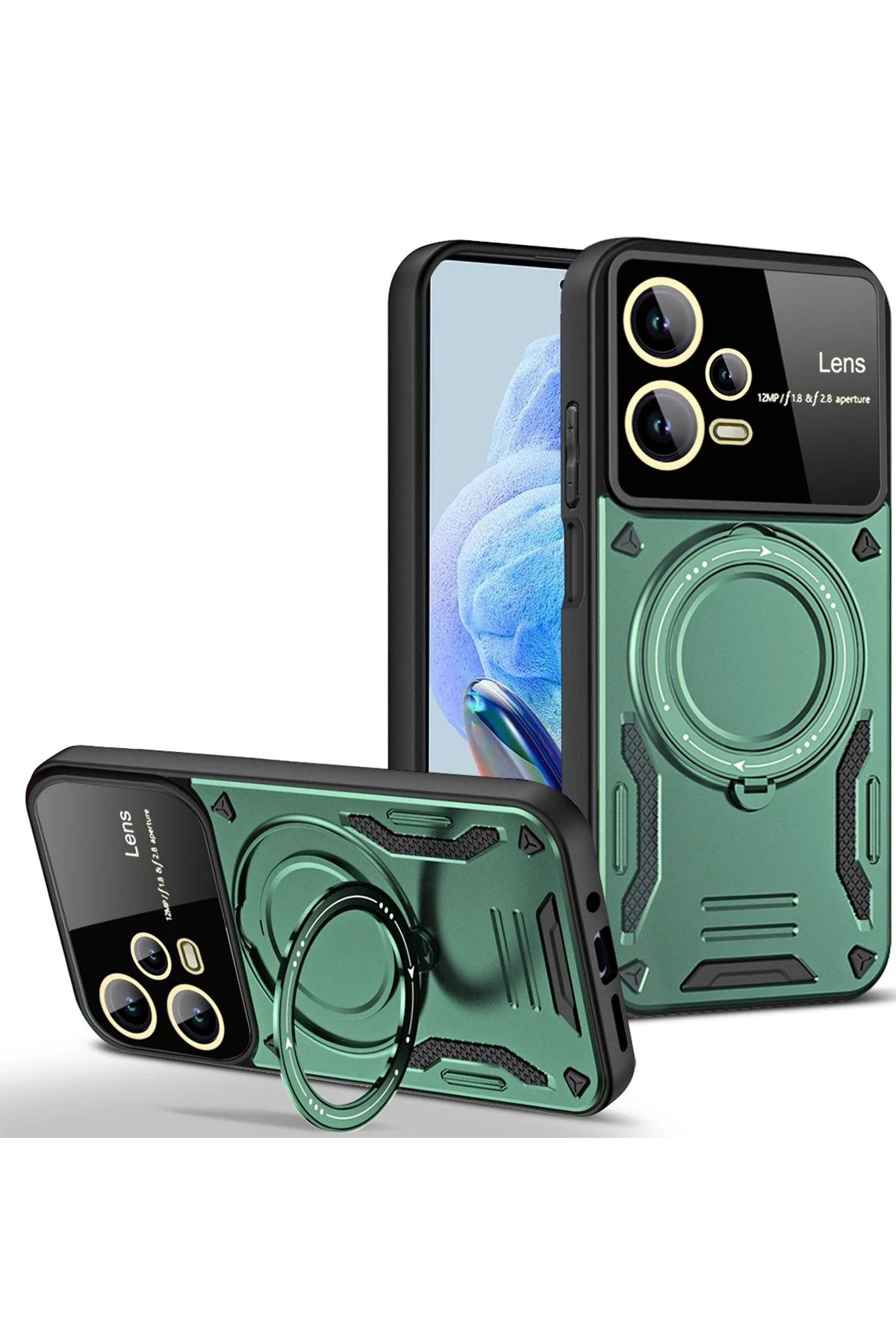 NewFace Xiaomi Redmi Note 12 Pro 5G Kılıf Joy Lens Standlı Kapak - Koyu Yeşil NRMSA