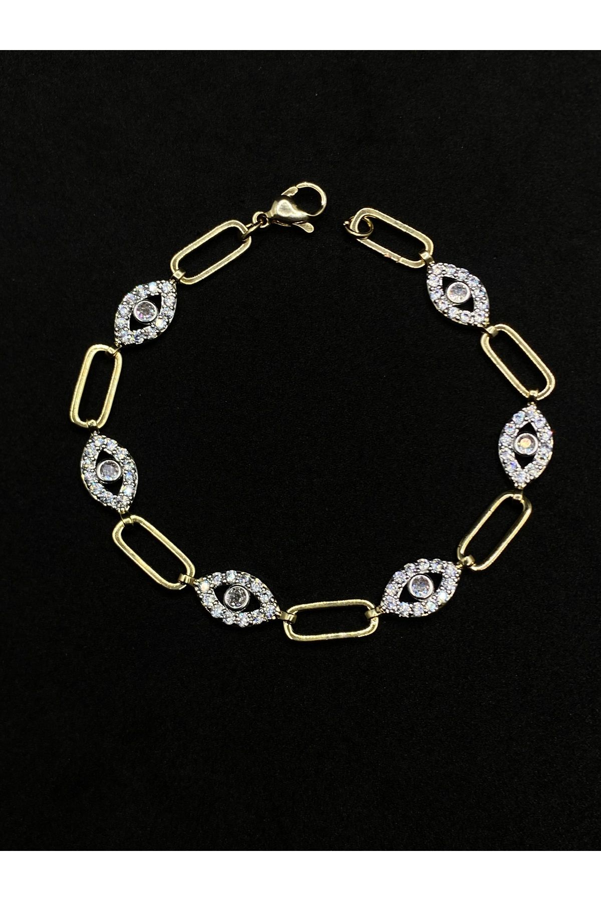 Jiji Jewelery 1. Sınıf VİP Seri Altın Renk Göz Model Paslanmaz Çelik Bileklik 17 cm
