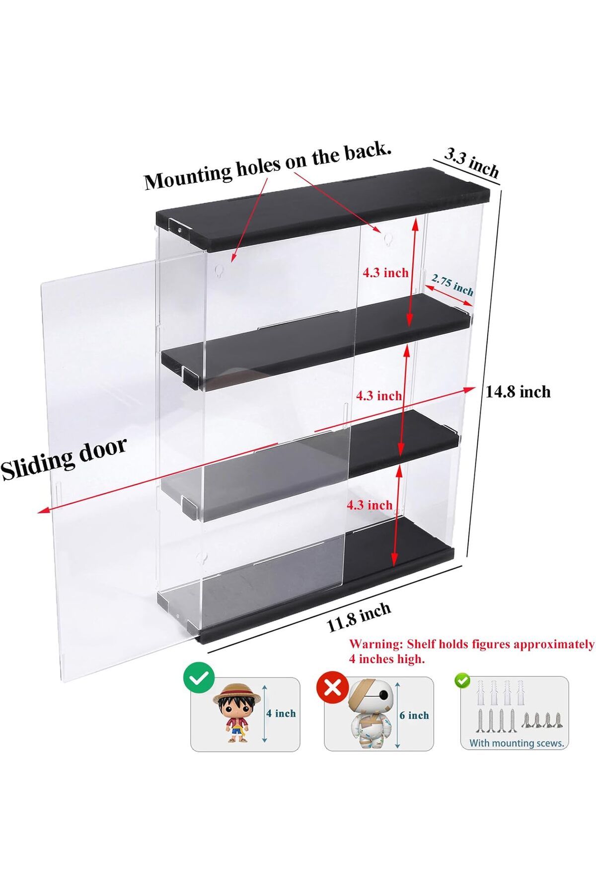 Generic-Acrylic Display Case, Shelves Clear Floating Wall Shelf Display (11.8"L x 3.3"W x 14.8"H) 3