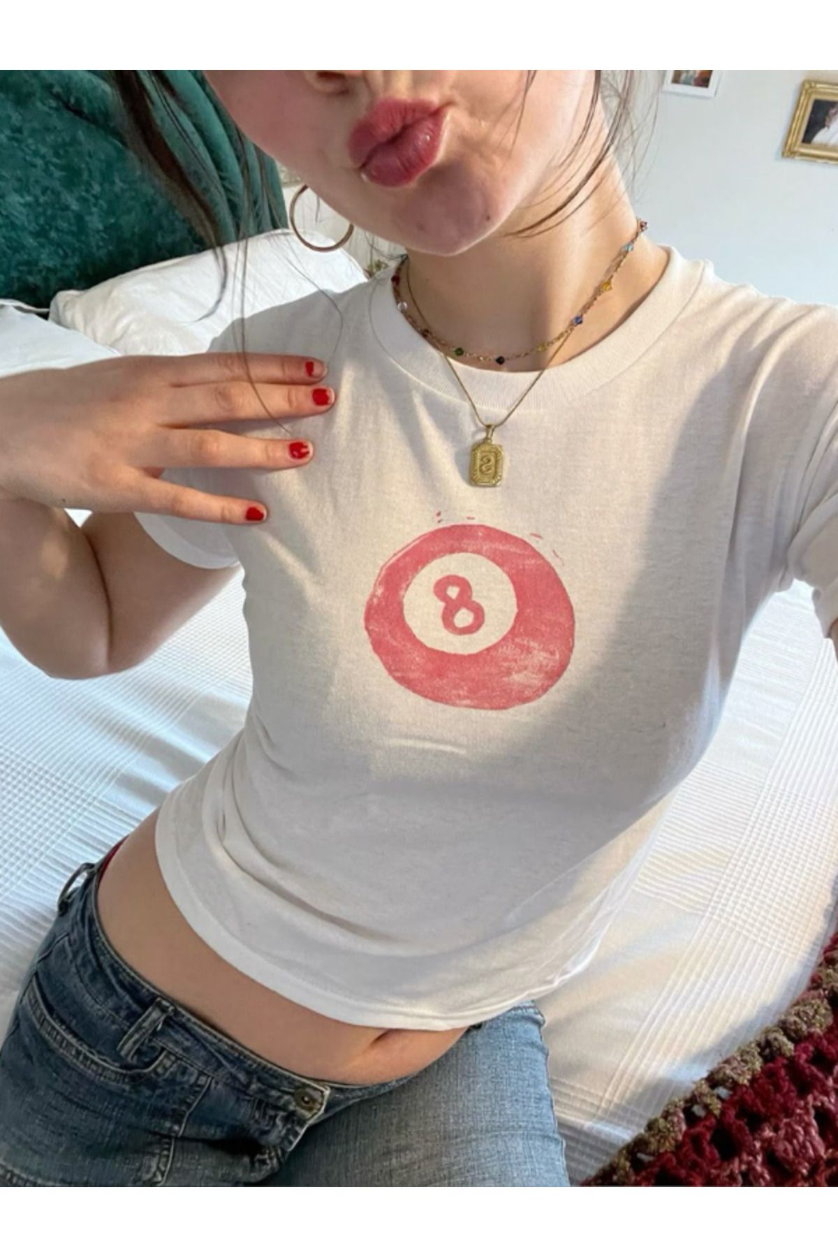 DEEFWEAR DREICH PINK EIGHT BALL BASKILI BEYAZ CROP