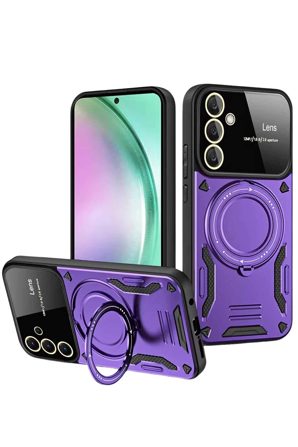 NewFace Samsung Galaxy S24 FE Kılıf Joy Lens Standlı Kapak - Mor JOJUA