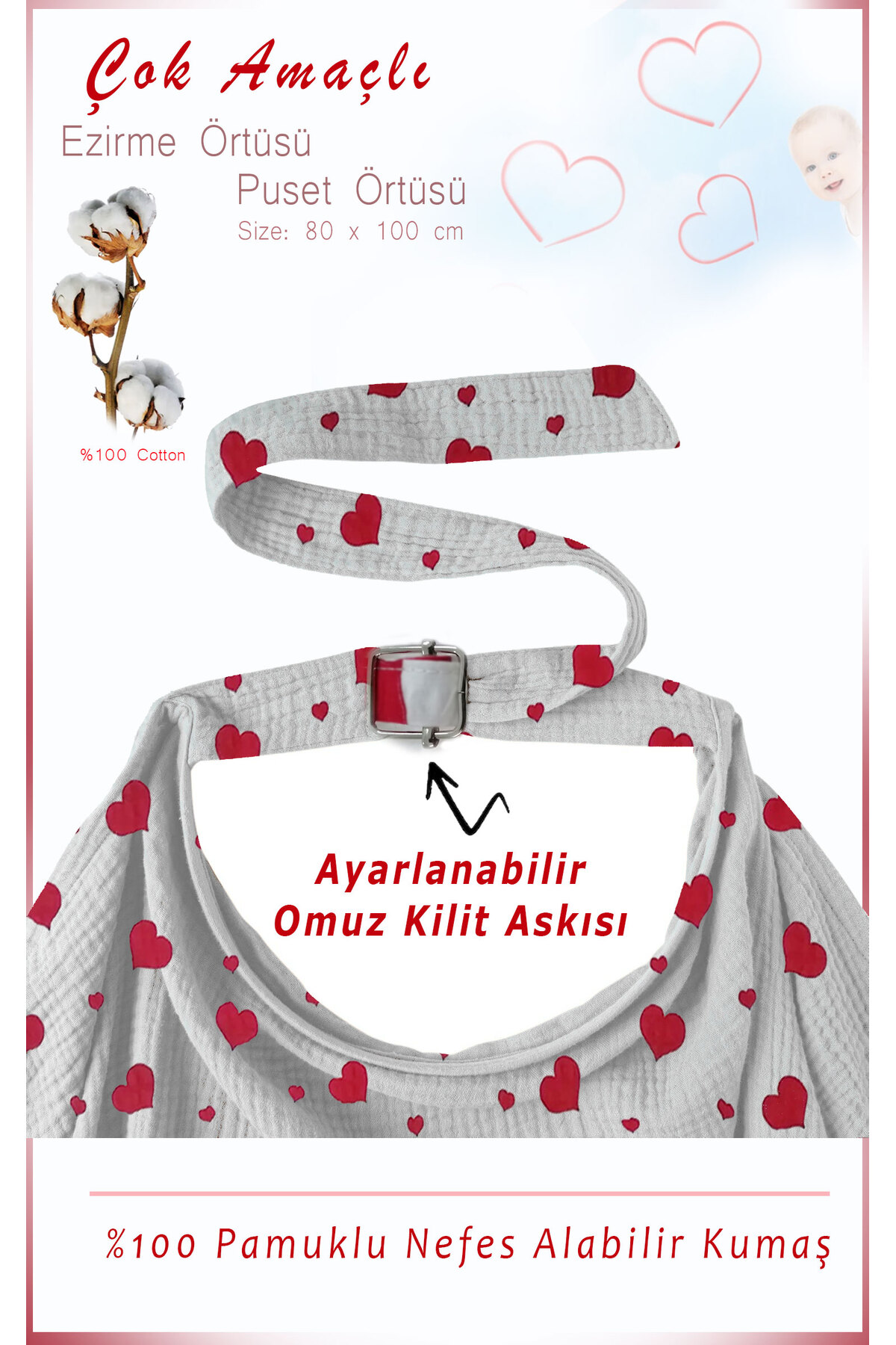 HALZEY Balenli Emzirme Örtüsü %100 Pamuk Oeko-tex Sertifikalı Organik Kumaş, 80x100 Cm Emzirme Önlüğü fotoğrafı 3 (önizleme)