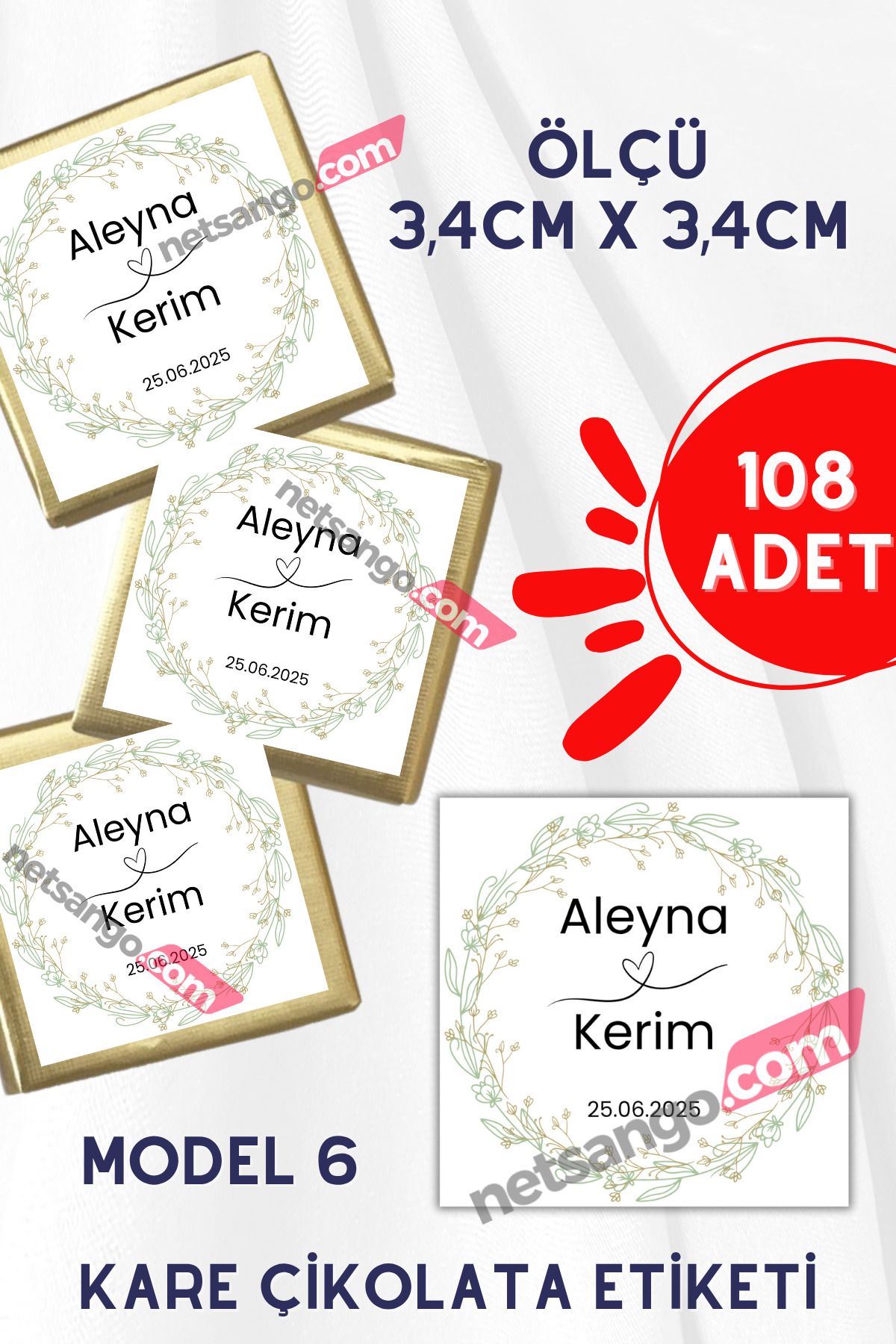 Netsan Etiket 108 Adet Madlen Çikolata Etiketi Söz Nişan Nikah Sticker Model 6