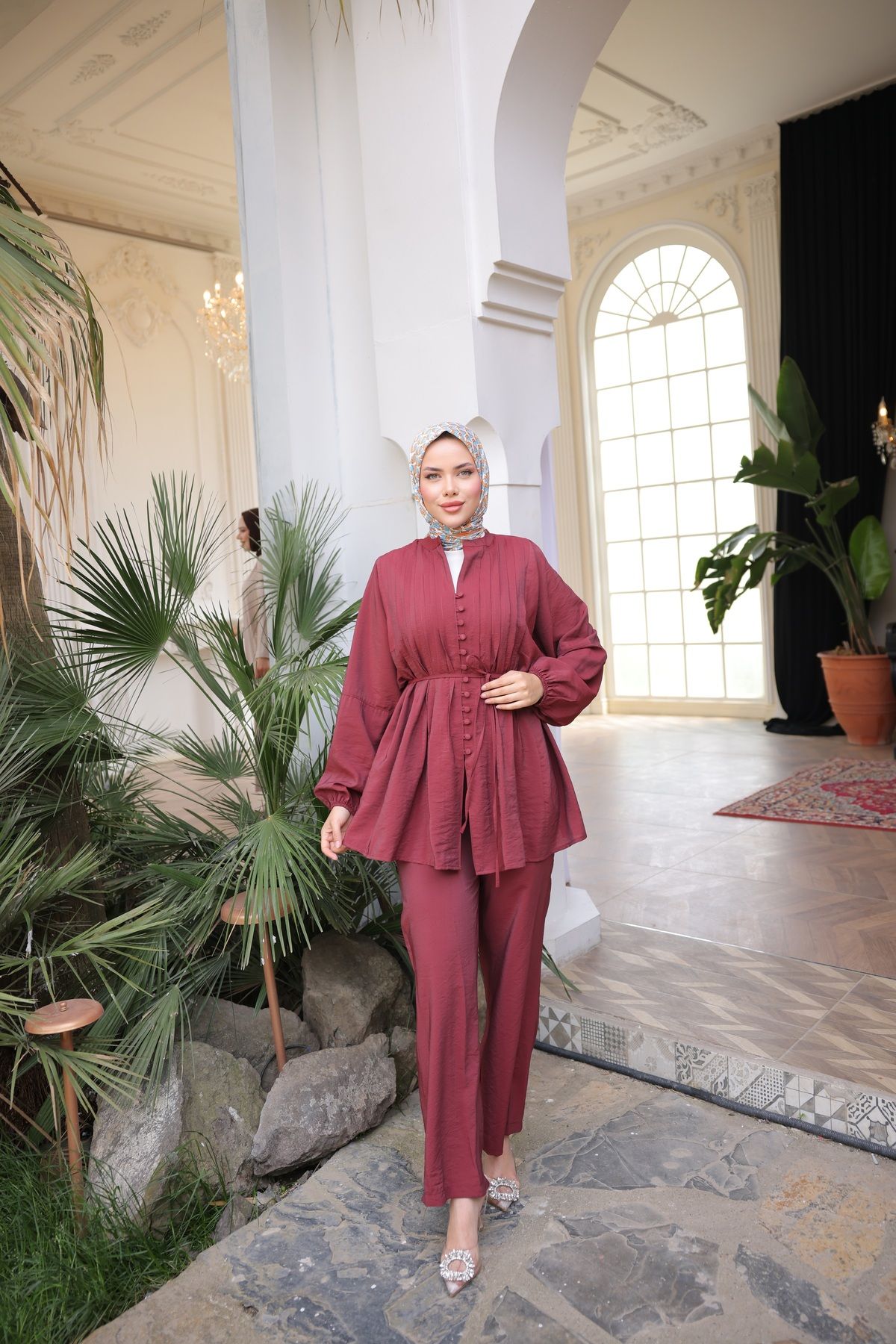 by nursel çiçek Kadın Trend Müslin Pantolonlu Takım
