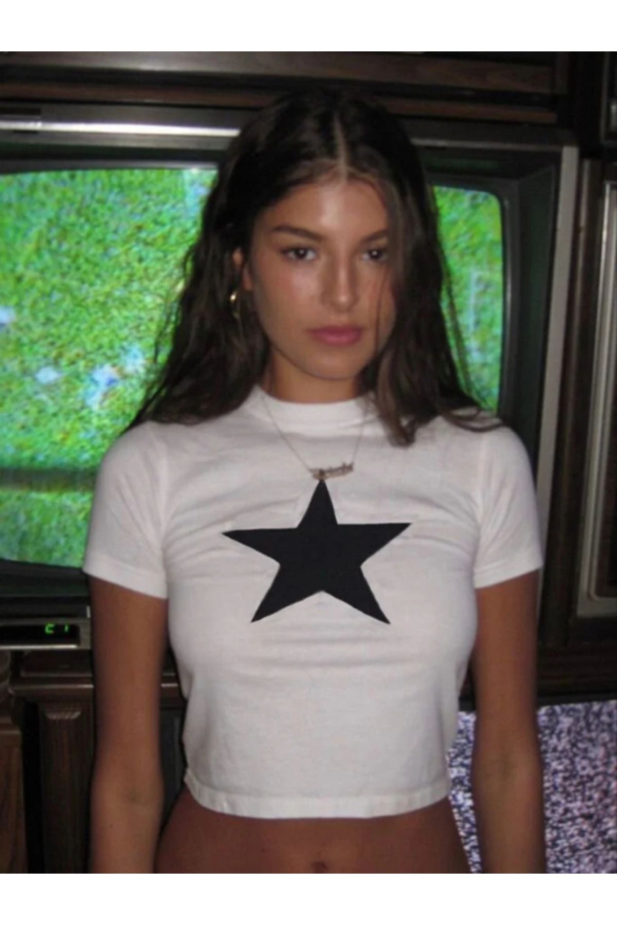 DEEFWEAR DREICH BLACK STAR BASKILI BEYAZ CROP