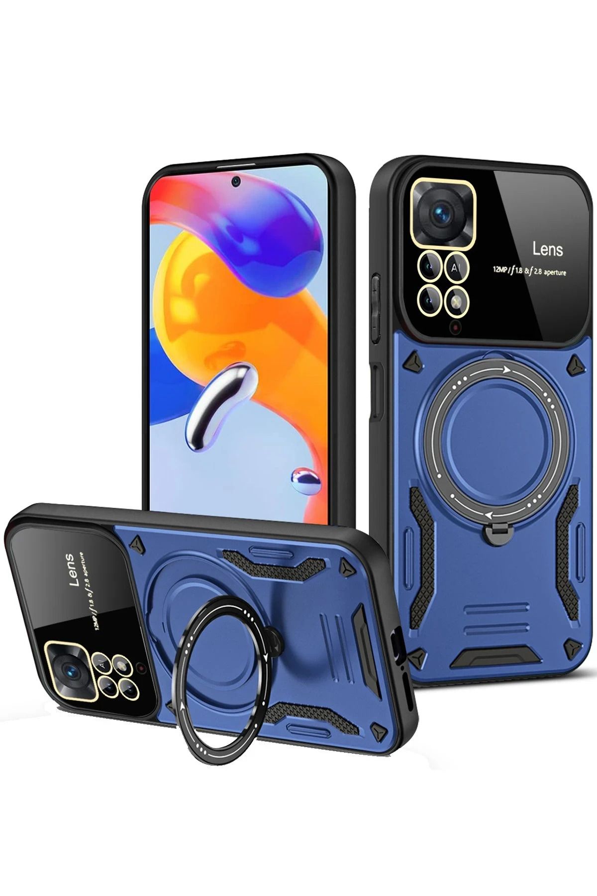 NewFace Xiaomi Redmi Note 12 Pro 4G Kılıf Joy Lens Standlı Kapak - Lacivert FERRG