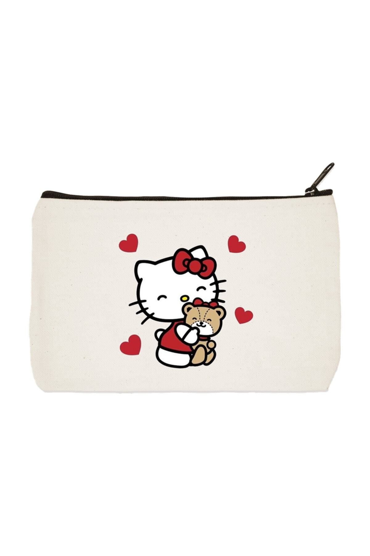 BİBANAPROMOSYON Hello Kitty 4 Baskılı Bez Makyaj Çantası, Kalemlik, El Çantası