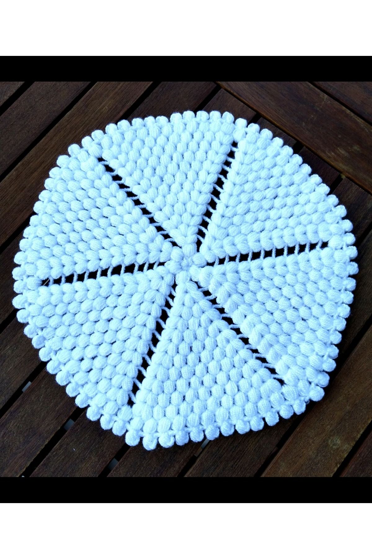 Sanathobi Banyo Lifi beyaz renk, duş bezi, el örgüsü, çeyizlik, altıgen çap:26cm