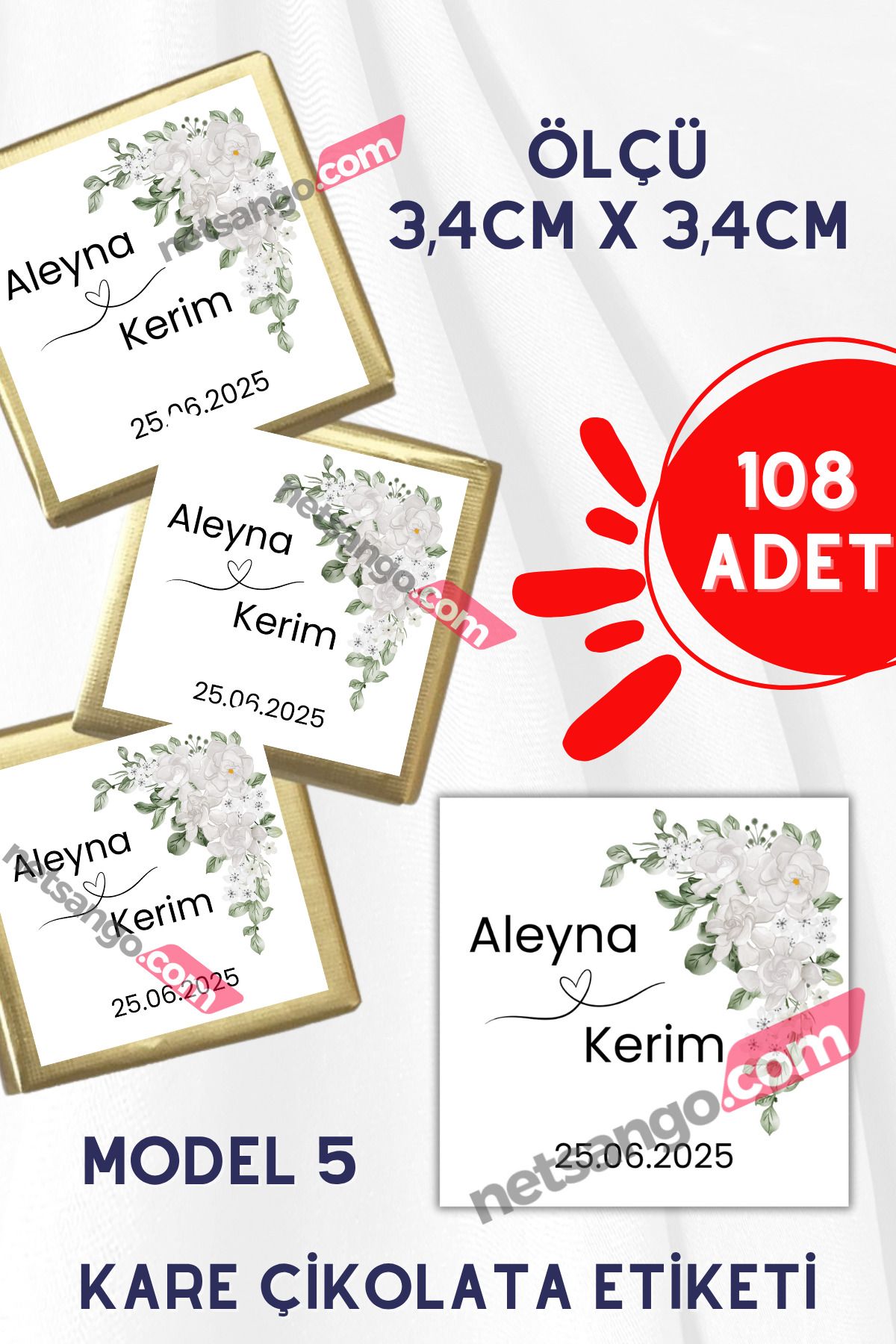 Netsan Etiket 108 Adet Madlen Çikolata Etiketi Söz Nişan Nikah Sticker Model 5