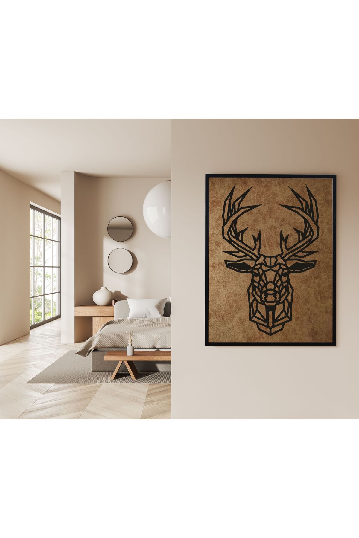 Grand Fine Art Çerçeveli Süet Deri Üzerine Siyah Mdf Tablo Geyik