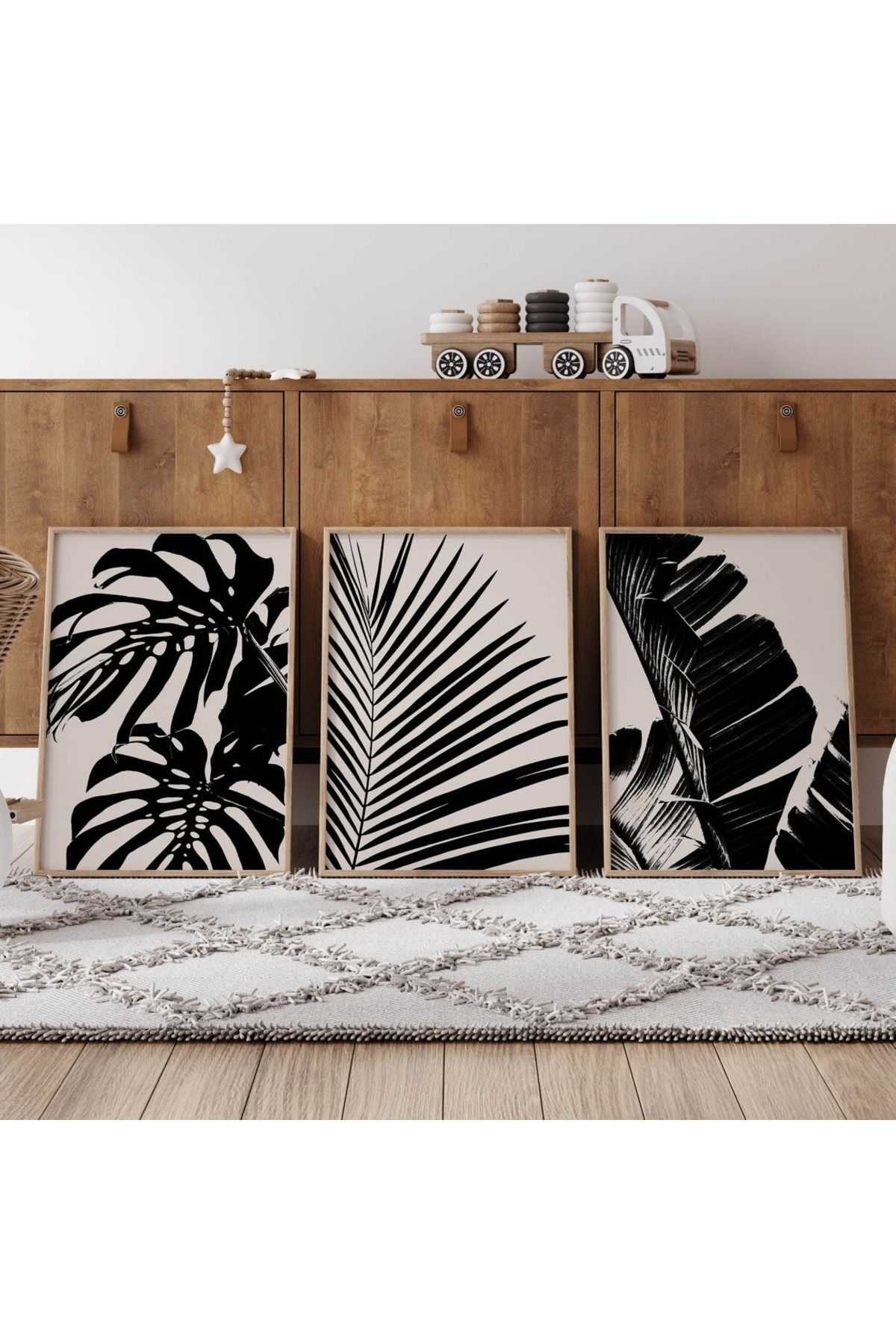 Dekorsiahome 3 Parça Ahşap Çerçeveli Oturma Odası Salon Mutfak Tablo Seti SET3070