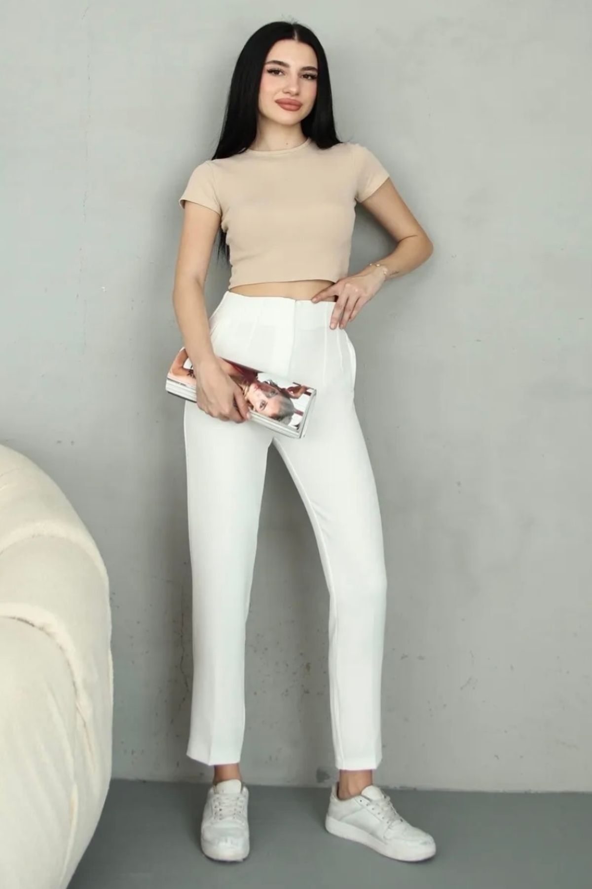 bb butik basic Yüksek Bel Pensli Dar Paça Toparlayıcı Pantolon TP4141