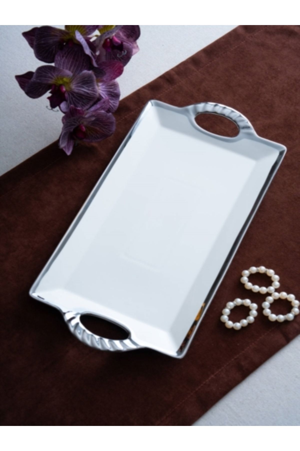 ACAR Arwen Dikdörtgen Silver Tepsi 42x21x3cm