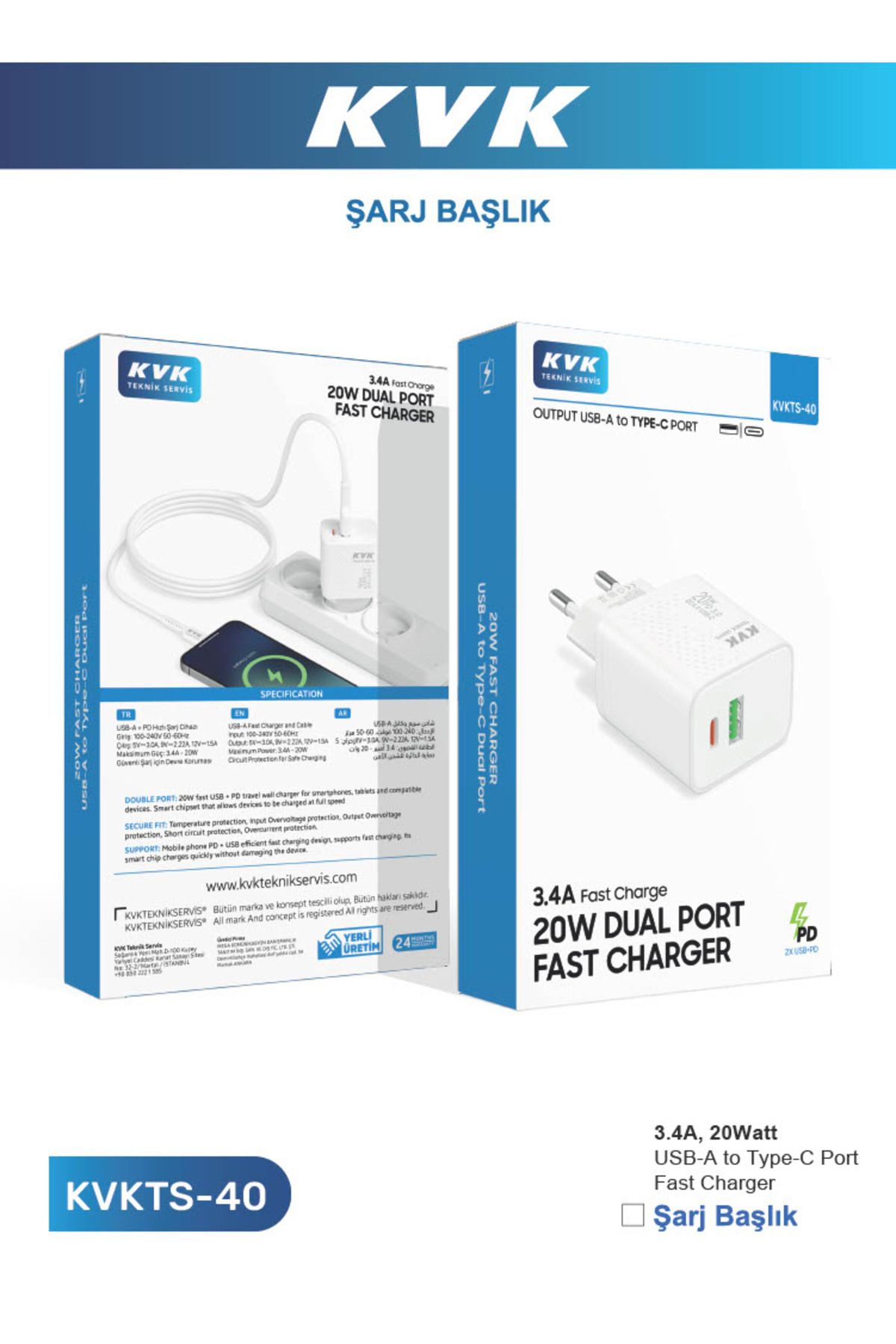 Çeşitli TYPE-C+USB-A ÇİFT PORT 20W USB ADAPTÖR