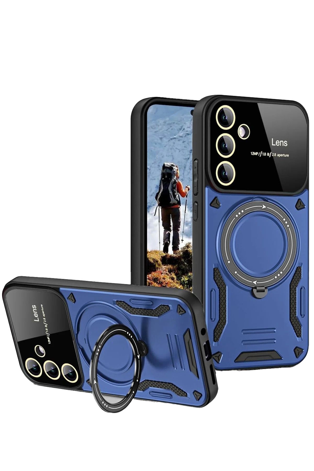 NewFace Samsung Galaxy S24 FE Kılıf Joy Lens Standlı Kapak - Lacivert JOJUA