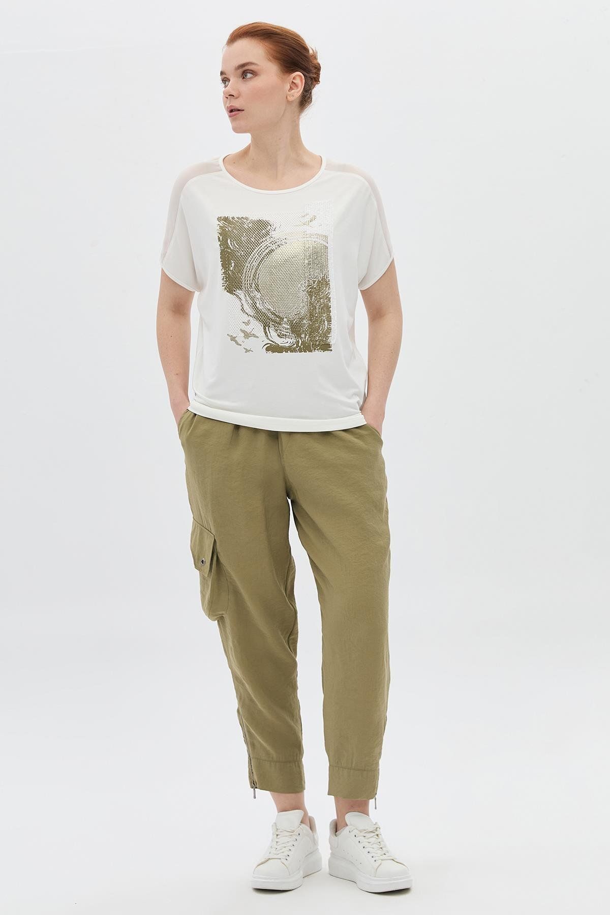 DAIDO Fileli Baskılı Payetli T-Shirt