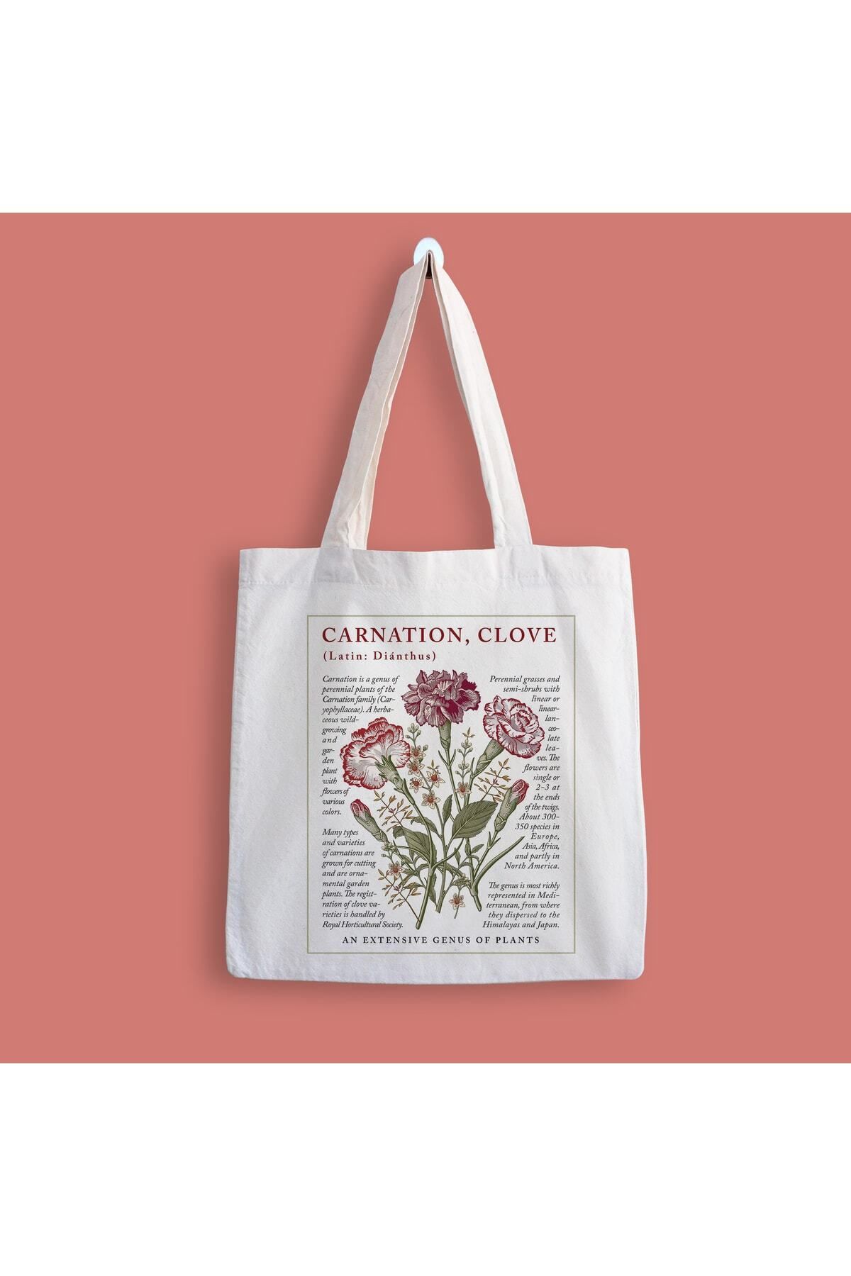 BİBANAPROMOSYON Carnation Flower Baskılı Bez Çanta