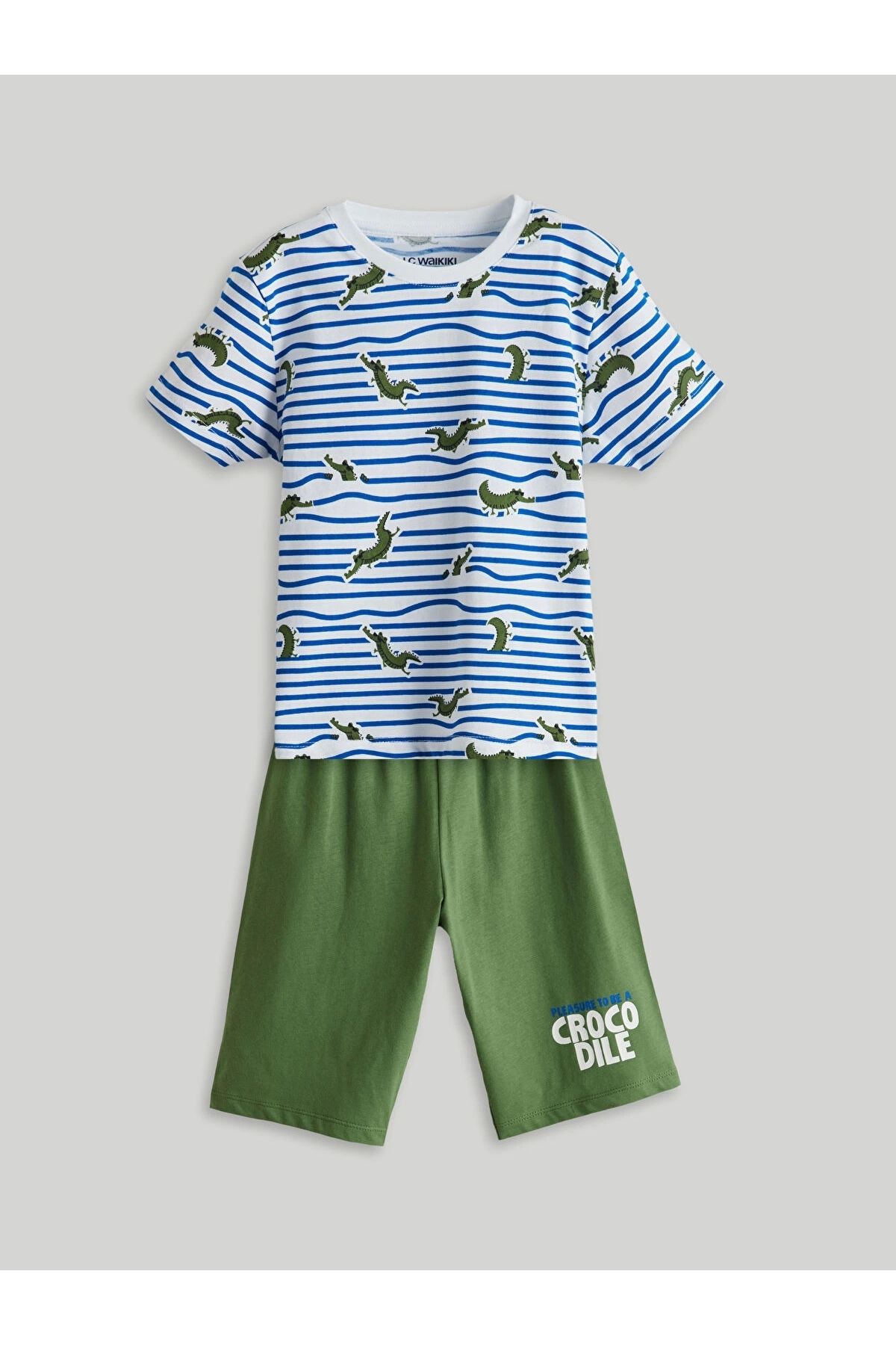 LC Waikiki LCW Kids Beyaz Dinozor Baskılı Erkek Çocuk Şortlu Pijama Takımı