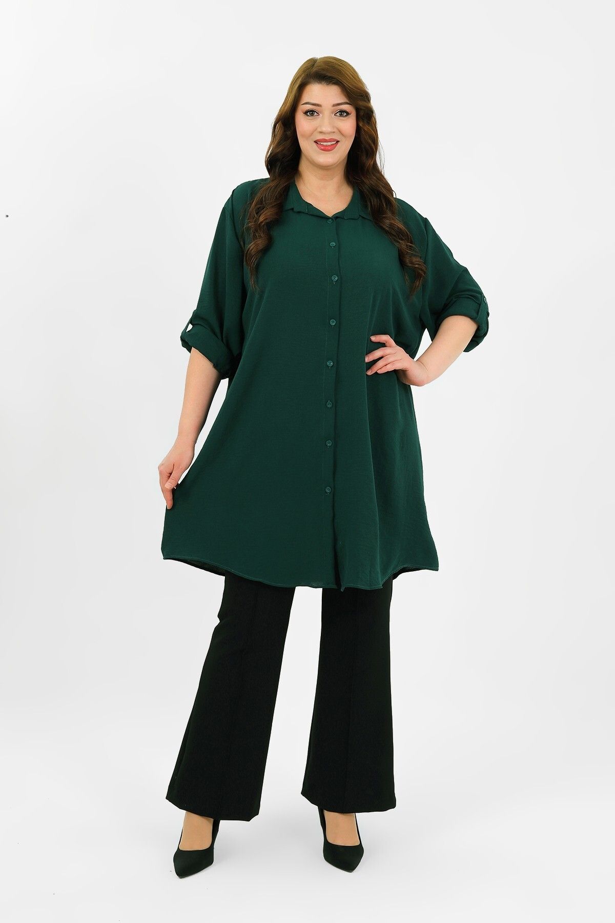By Alba Collection KADIN ZÜMRÜT YEŞİLİ AYROBİN BÜYÜK BEDEN TUNİK