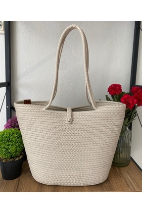 Metasupla Hasır jüt görünümlü plaj çantası, el çantası, kol çantası, günlük ç...