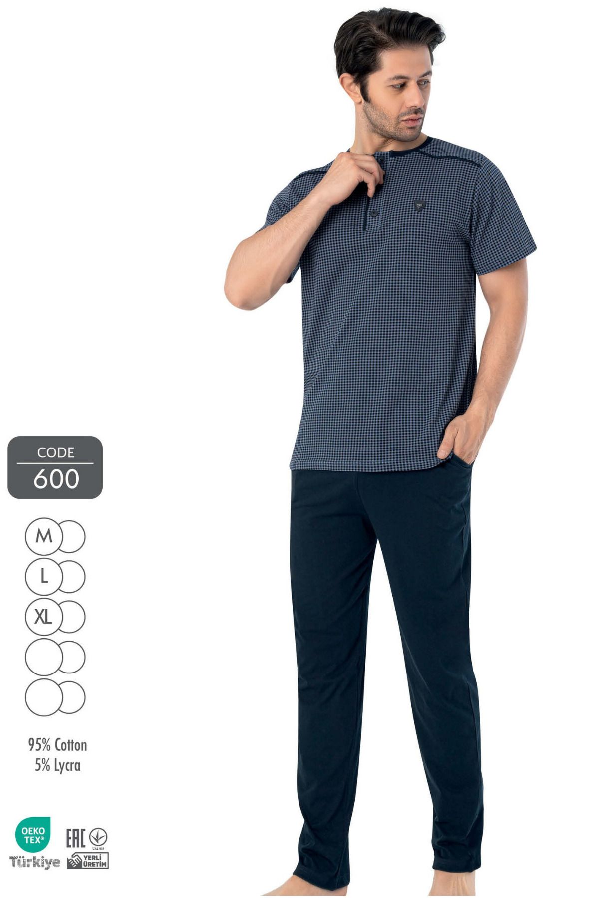 Cotpark Erkek Pamuklu Likralı Kısa Kollu Basıc Tişört Pantolon Pijama Takımı 600