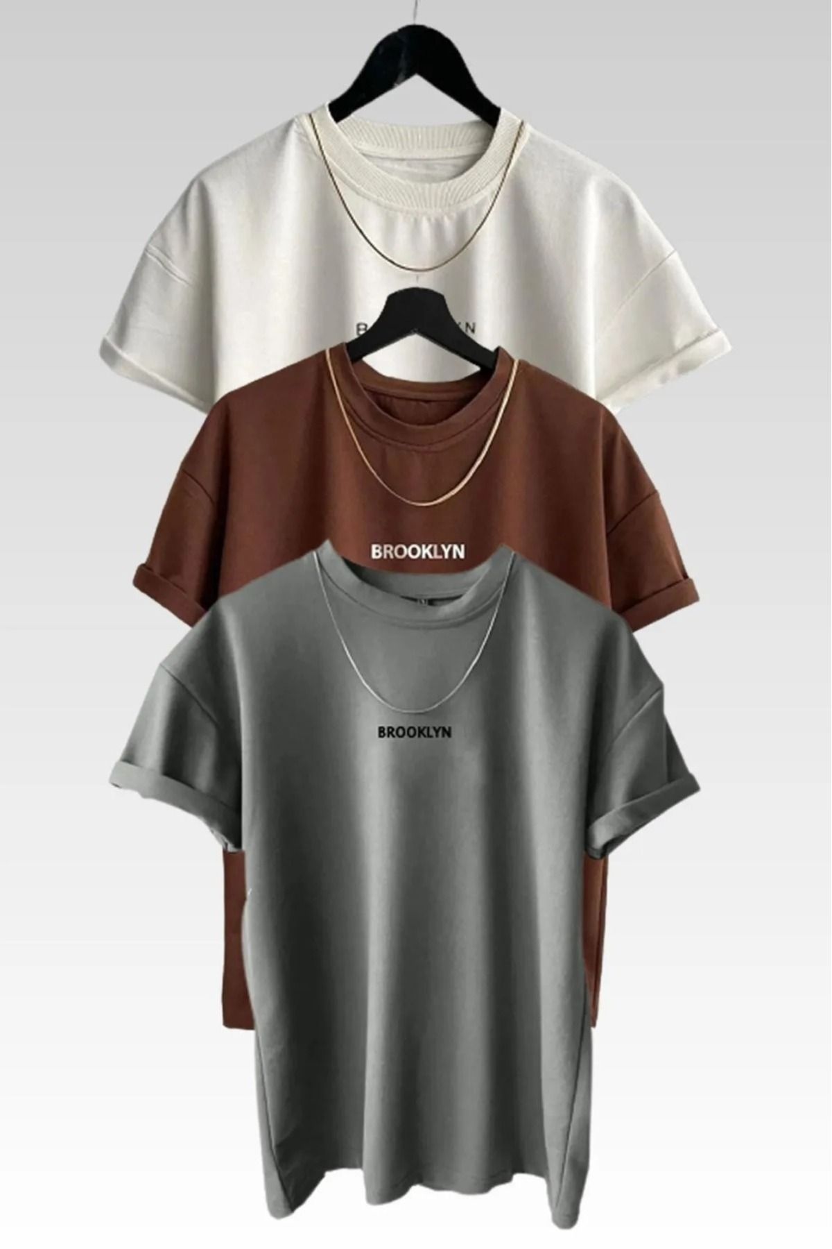 PAVRO Unisex Tshrt Pavro rahatkesim Brklyn baskılı çoklu renkli seri tshrt